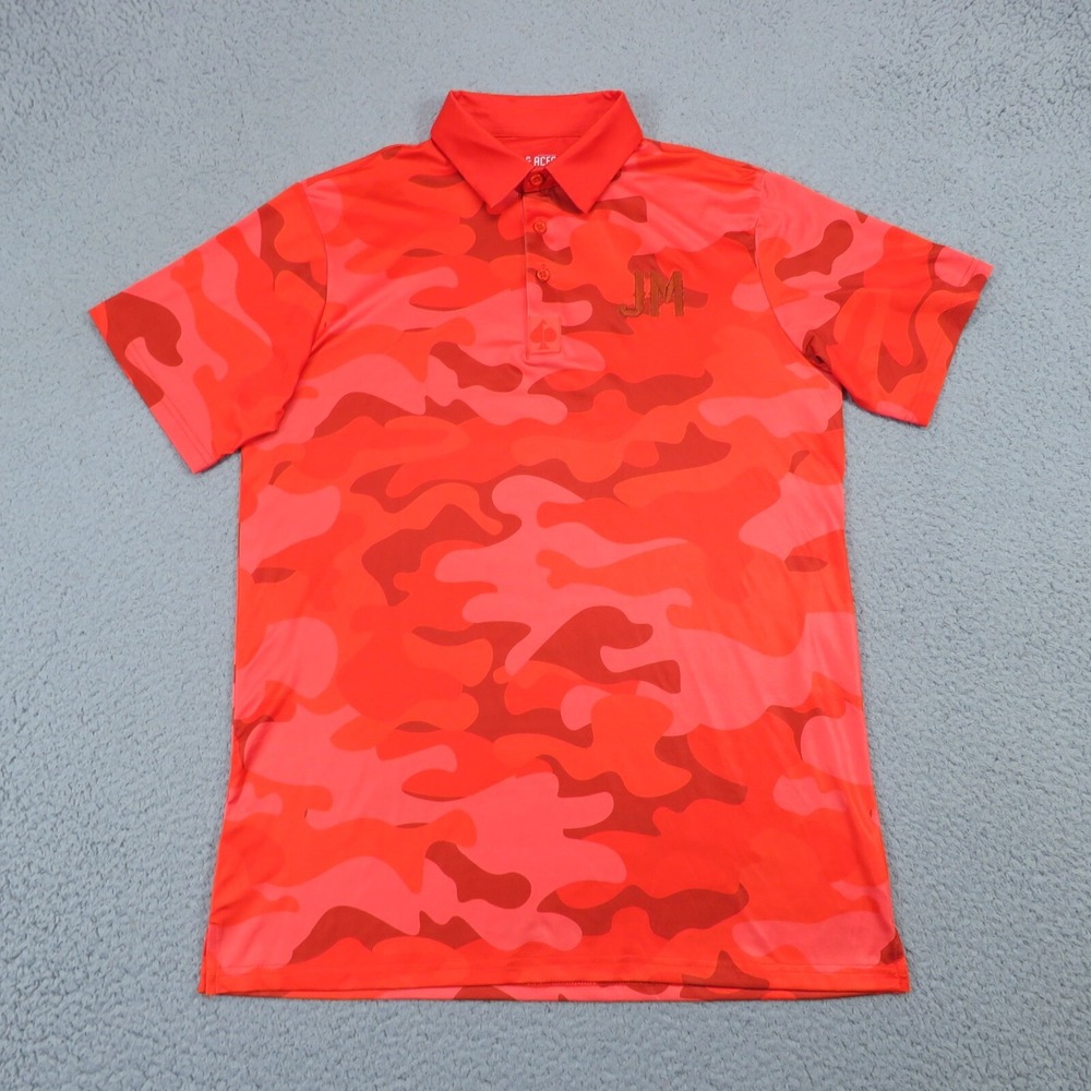 Pins & Aces Golf Polo Mens Medium Red Camo Graphic Performance Stretch Shirt